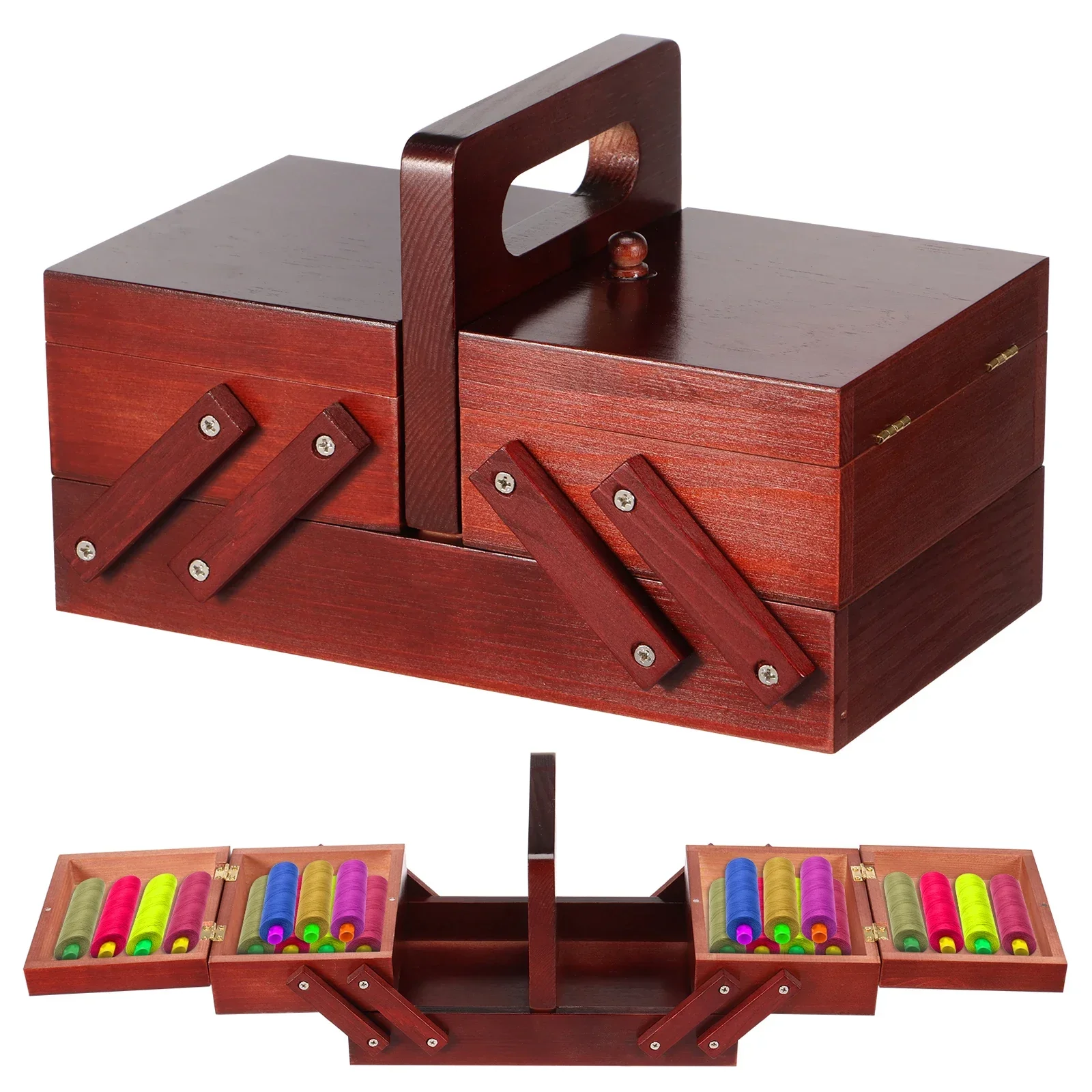 Reel Case - Uitbreidbare naaigarenbox van hout, vintage klossen,